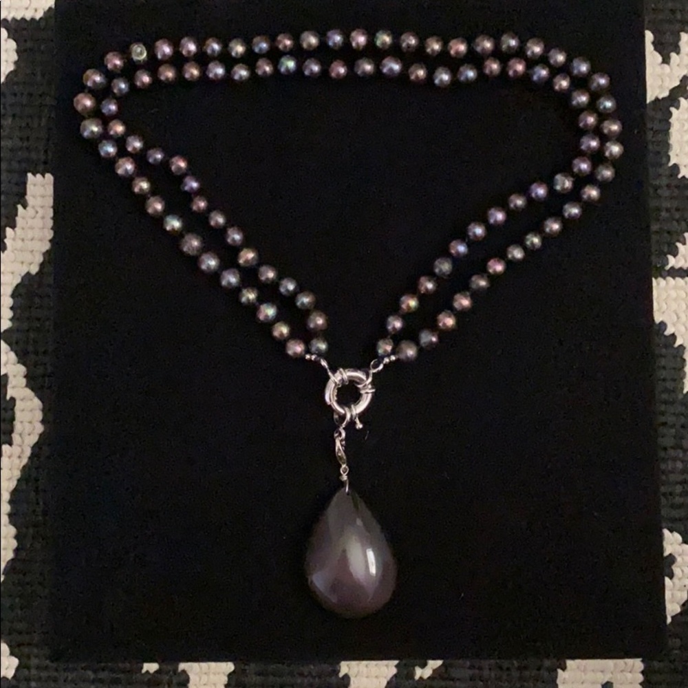 Black onyx and charcoal iridescent bead necklace